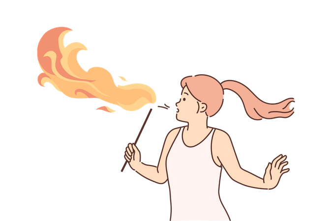 Young girl doing fire breathing  Illustration