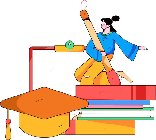 Young Girl doing graduation study  Illustration