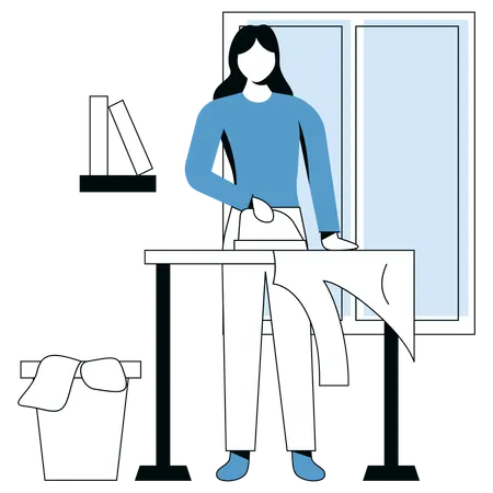 Young girl doing Ironing her clothes  Illustration