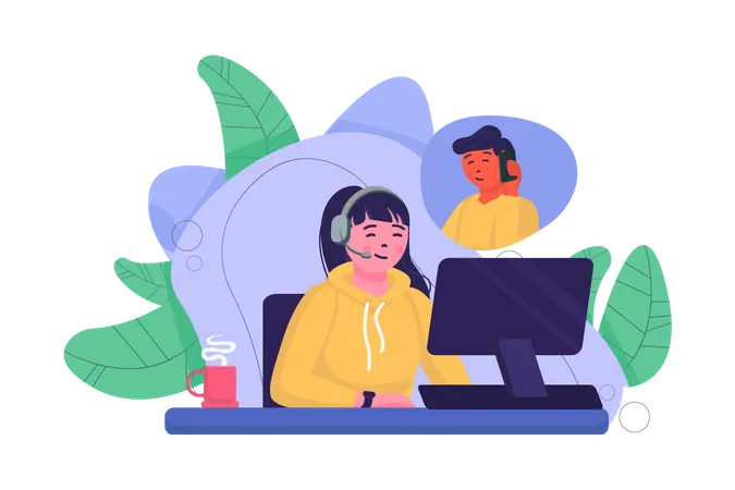 Young girl doing job in customer care  Illustration