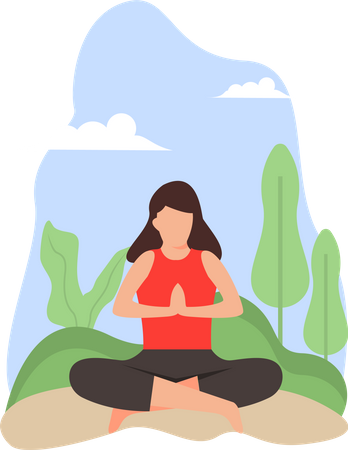 Young Girl Doing Meditation In Nature  Illustration