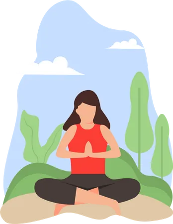 Young Girl Doing Meditation In Nature  Illustration