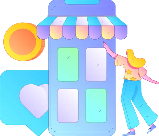 Young girl doing mobile shopping  Illustration