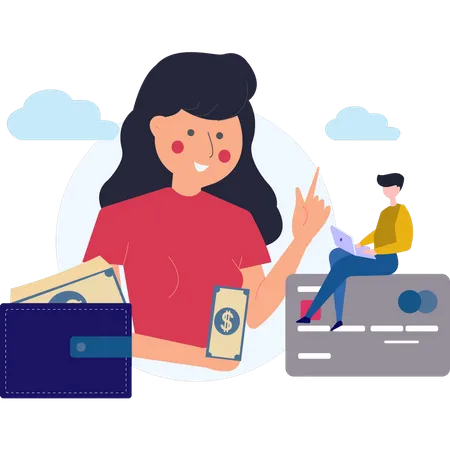 Young girl  doing online banking  Illustration