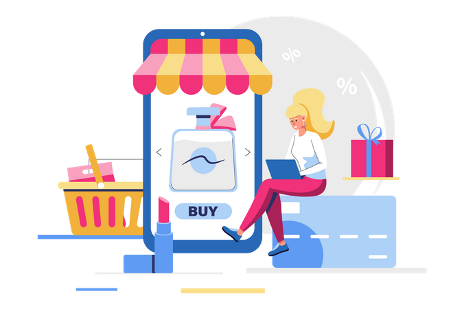 Young girl doing online shopping  Illustration