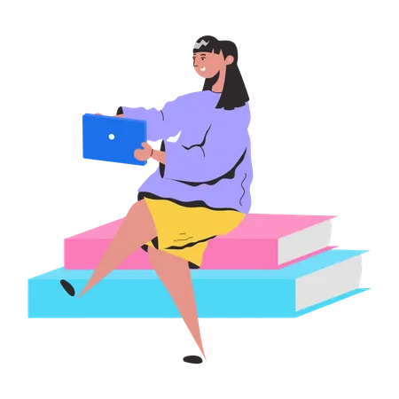 Young girl doing Online Study  Illustration