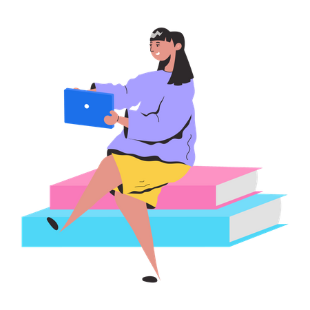 Young girl doing Online Study  Illustration