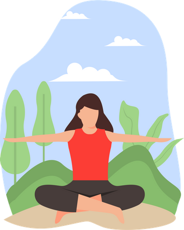 Young Girl Doing Practicing Yoga In Nature  Illustration