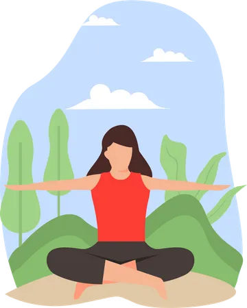 Young Girl Doing Practicing Yoga In Nature  Illustration