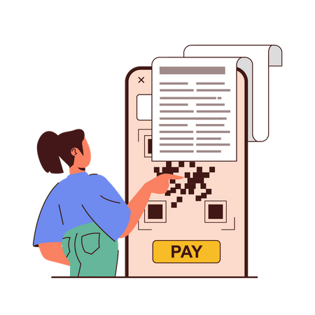 Young girl doing qr payment Illustration