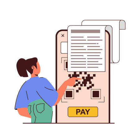 Young girl doing qr payment  Illustration