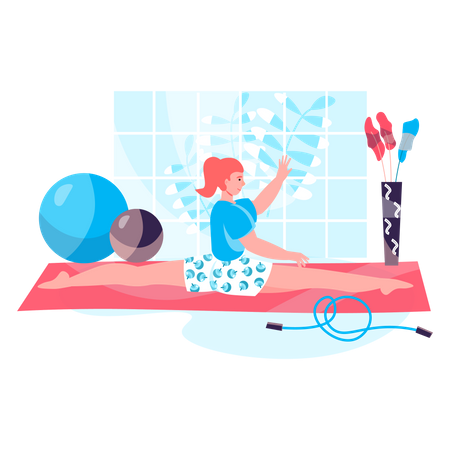 Young girl doing split exercise  Illustration