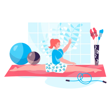 Young girl doing split exercise  Illustration