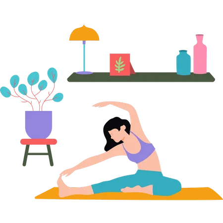 Young girl doing stretching exercise at home  Illustration
