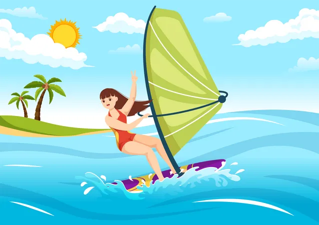 Young girl doing Windsurfing  Illustration