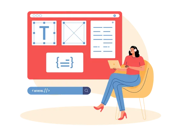 Young Girl doing wireframe work  Illustration