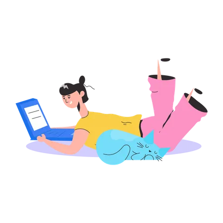 Young girl doing work on laptop  Illustration