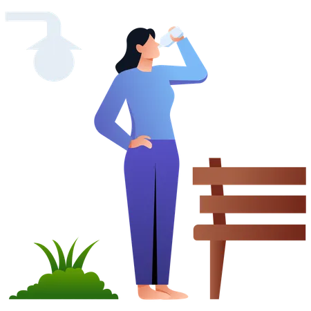 Young Girl Drinking water  Illustration