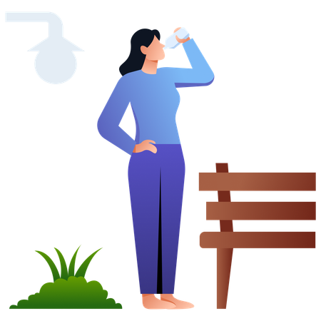 Young Girl Drinking water  Illustration