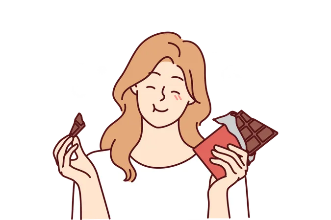 Young girl eating chocolate Illustration