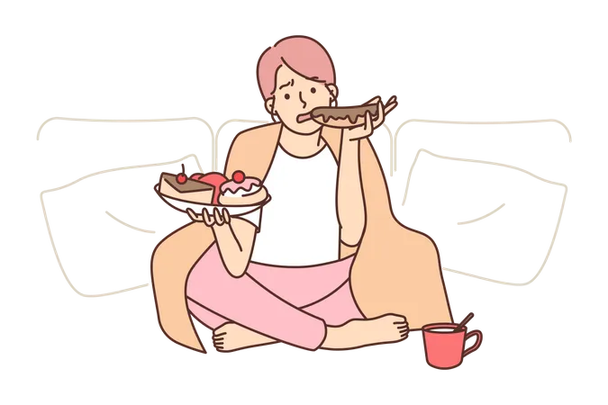 Young girl eating dessert food  Illustration