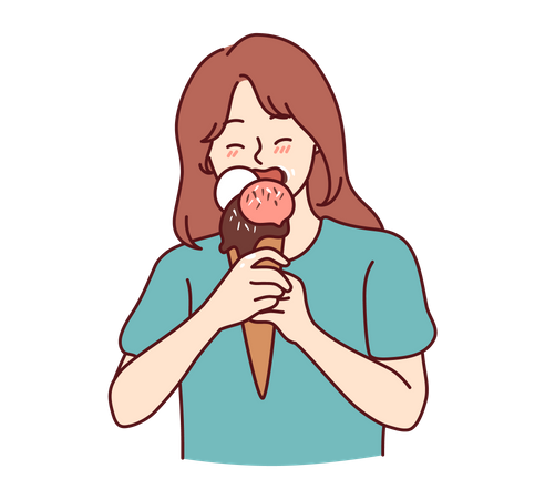 Young girl eating ice cream  イラスト