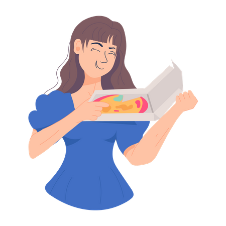Young Girl Eating Pizza  Illustration
