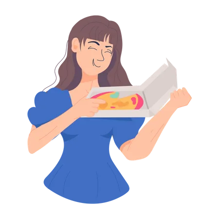 Young Girl Eating Pizza  Illustration