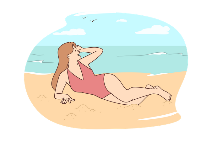 Young girl enjoying at beach  Illustration