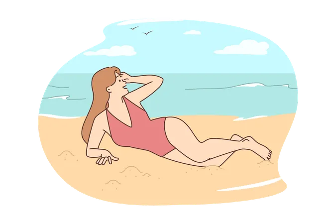 Young girl enjoying at beach  Illustration