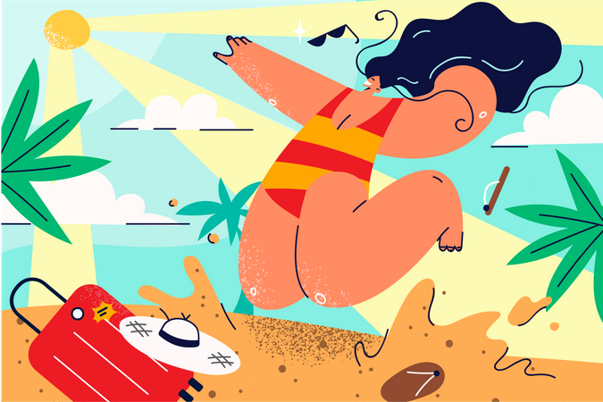 Young girl enjoying beach life  Illustration