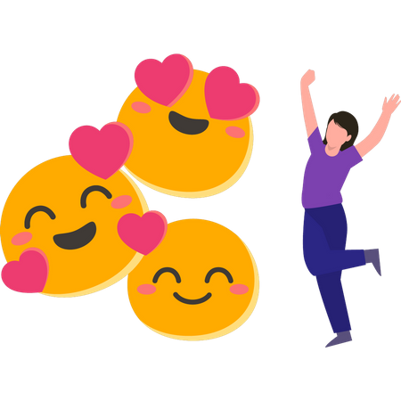 Young girl enjoying emoji day  일러스트레이션