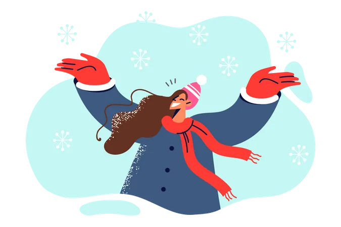 Young girl enjoying snow  Illustration