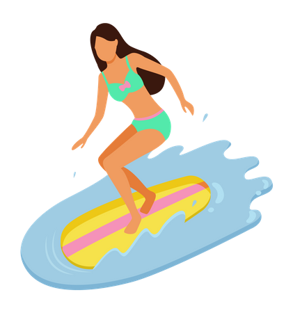 Young girl enjoying surfing Illustration