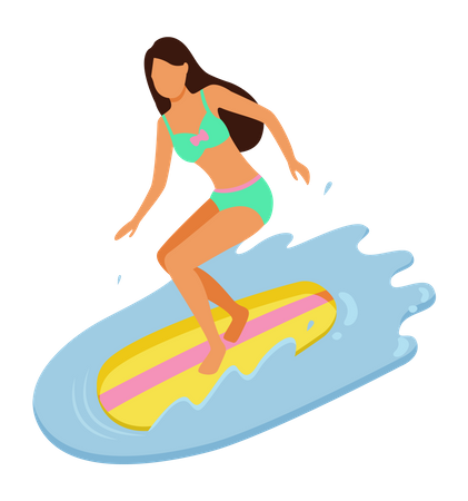 Young girl enjoying surfing  Illustration