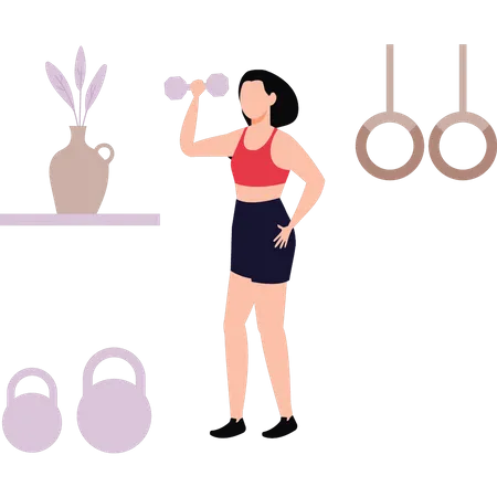 Young girl exercising with dumbbells  Illustration
