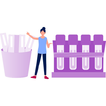 Young girl explaining test tubes  Illustration