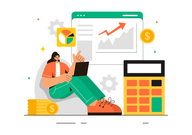 Young girl fianncial calculation while getting GDP growth  Illustration