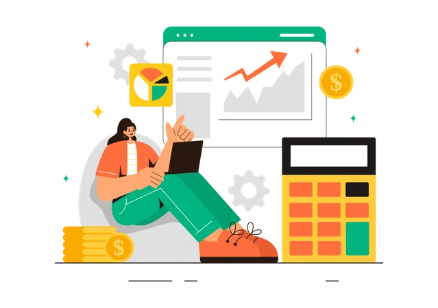 Young girl fianncial calculation while getting GDP growth  Illustration