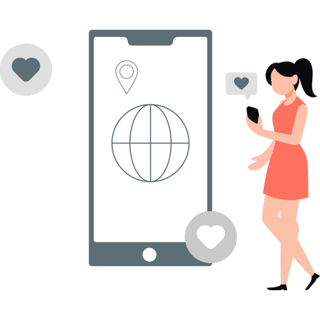 Young girl finding global location  Illustration