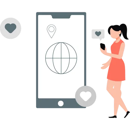 Young girl finding global location  Illustration