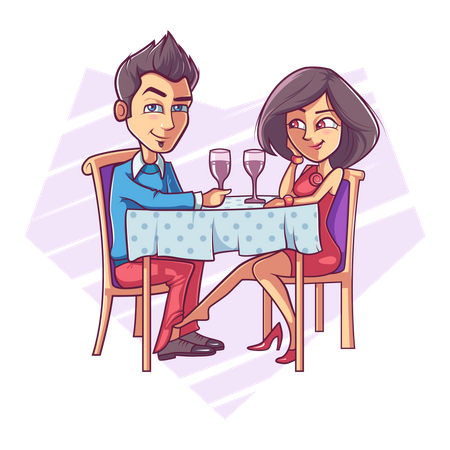Young girl flirting with man on a dinner date Illustration