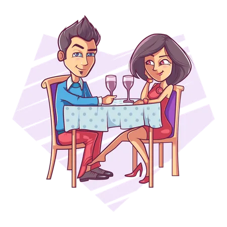 Young girl flirting with man on a dinner date  Illustration