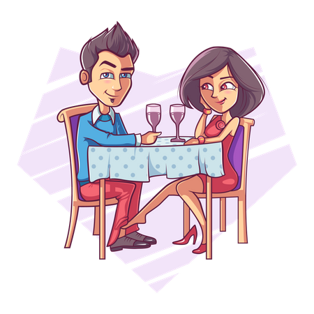 Young girl flirting with man on a dinner date  Illustration