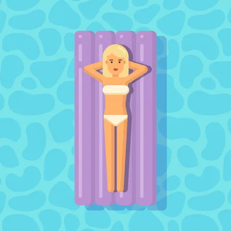 Young girl floating on a mattress in a swimming pool Illustration