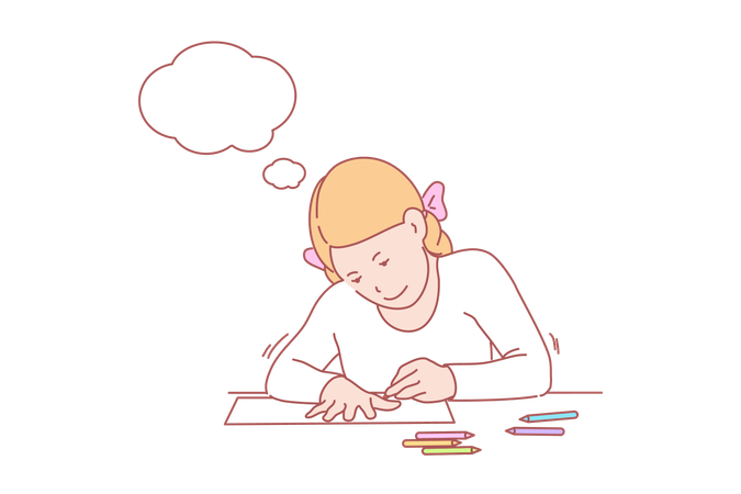 Young girl focusing on hand outlining  일러스트레이션