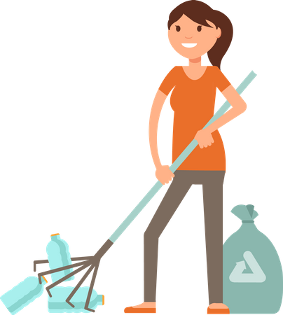 Young girl gathering plastic waste from city  Illustration