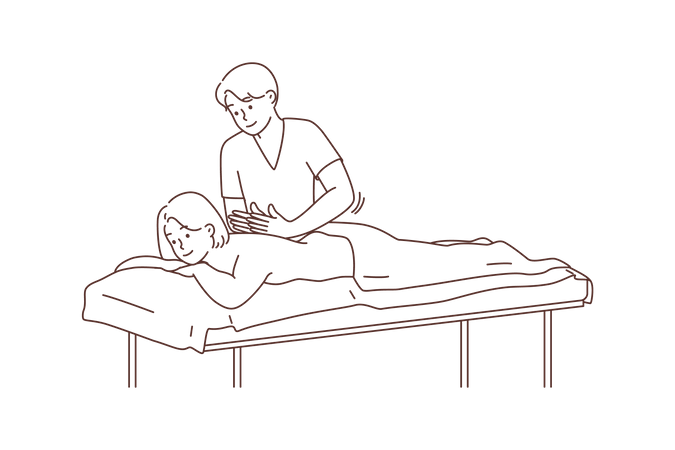 Young girl getting back massage Illustration
