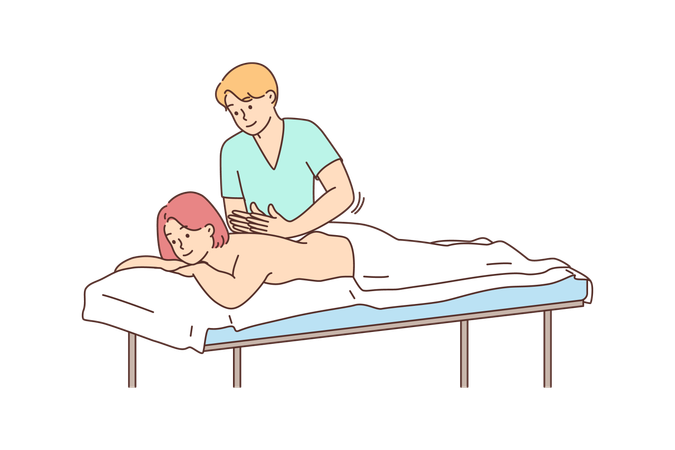 Young girl getting back massage  Illustration