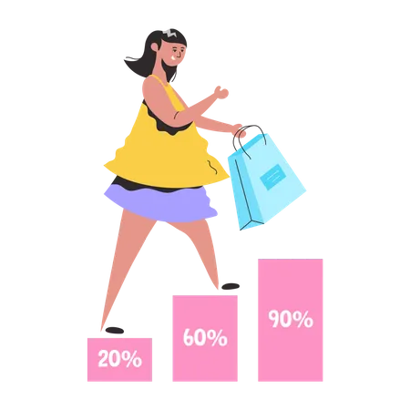 Young girl getting Big Discounts  Illustration